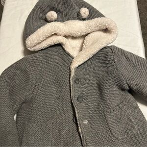 Carters Baby Faux Sherpa-lined Gray Hooded Cardigan Sweater Size 12M Thick, Warm